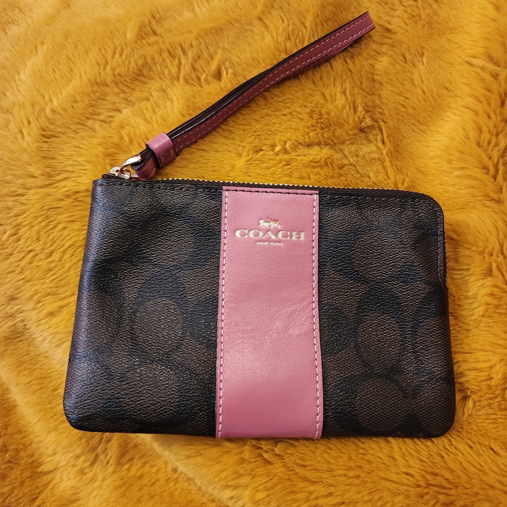 New Coach Brown and Pink Wristlet